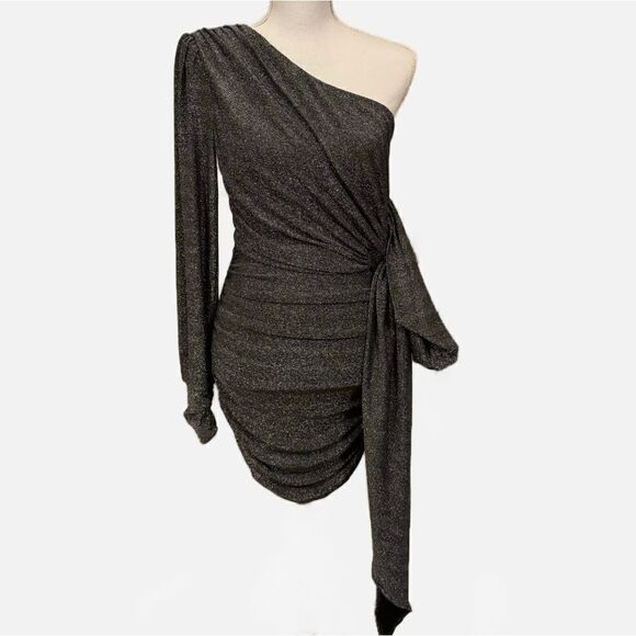 Eye Candy Couture One Shoulder Silver Grey/Black Sparkle Cocktail Dress Size XS - Picture 1 of 7